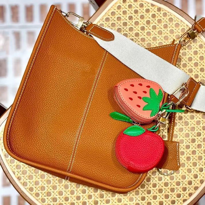 Mini Cherry Fruit Shape Coin Purse Strawberry Cute PU Leather Pendant Korean Style Keychain Earphone Bag Mini Storage Bag